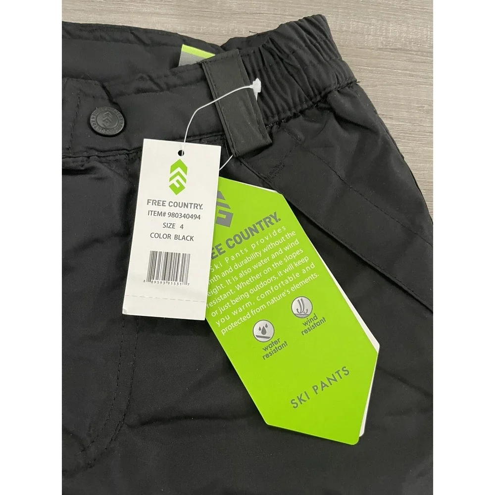 Black‎ Free Country Kids Children's Ski Pants Unisex Sz 4 New w/Tags